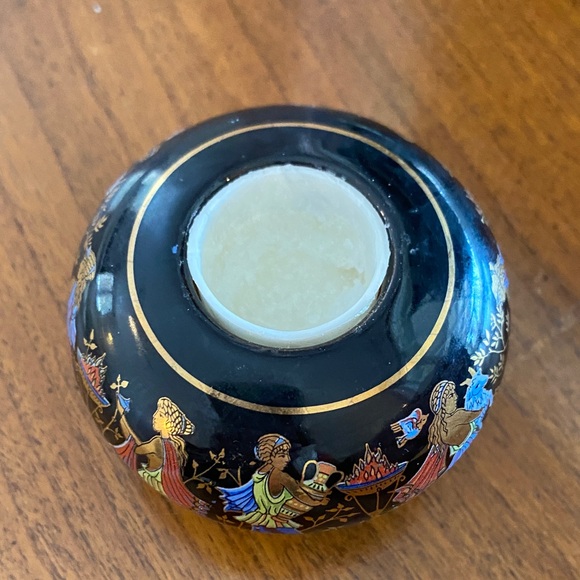 Greek mythology 24k trim Vintage Black and Gold Accent Jar with Colorful Motifs - Picture 8 of 11